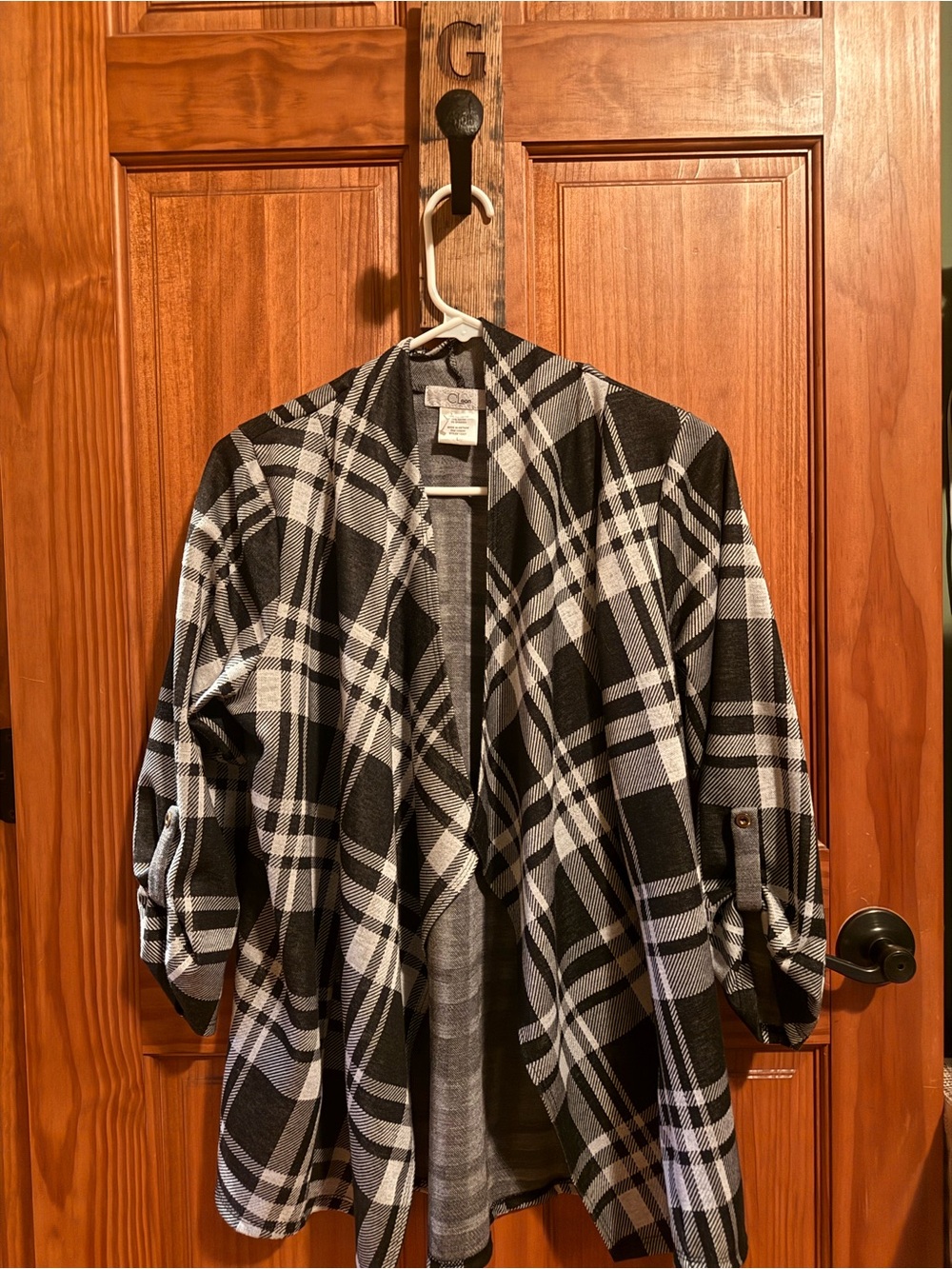 Cozy Black & White Plaid Open-Front Women's Blazer Jacket